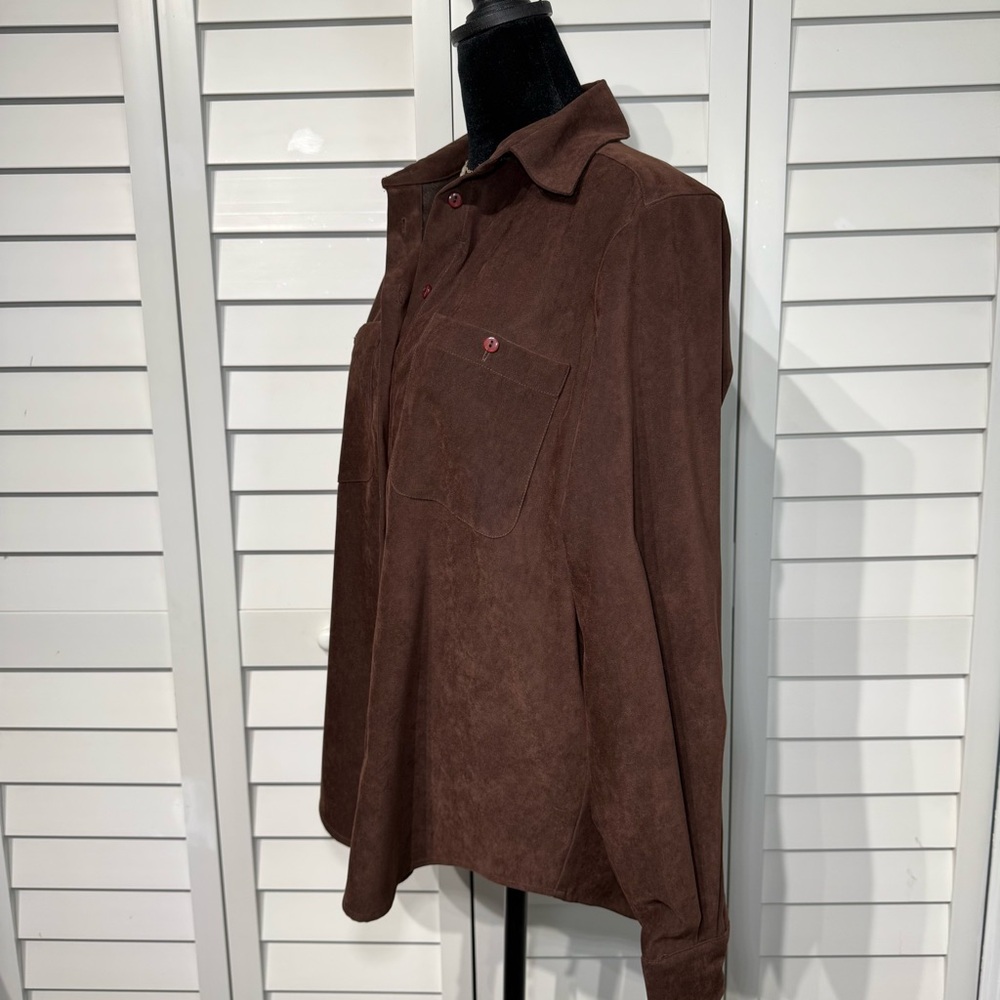 CB Carry Back Brown Faux Suede Button Down‎ Shirt | Size 6 - Picture 3 of 8